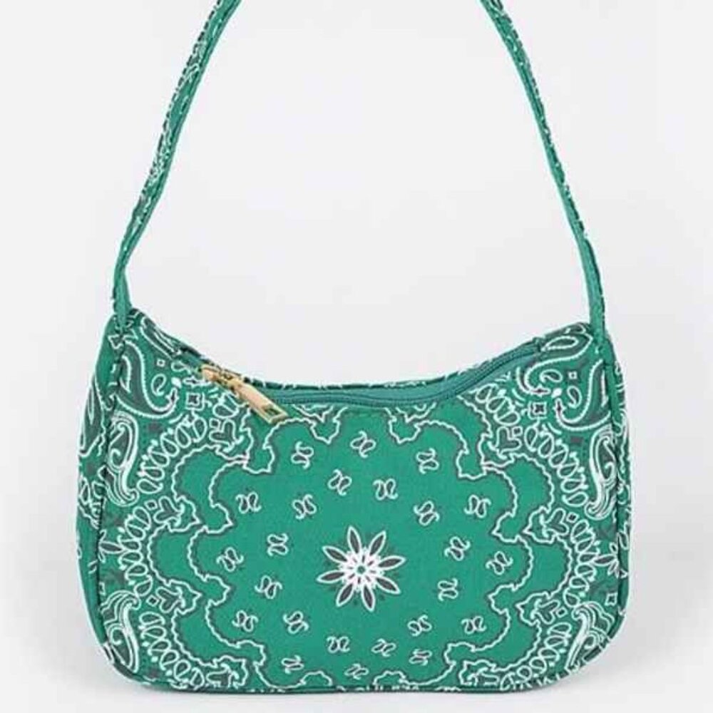 Bandana Paisley Print SM Shoulder Handbag - NWT - Green / White